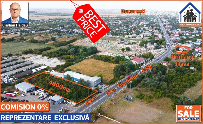 Jilava - Sos. Giurgiului - E85 Teren 4800mp  Intravilan  Utilitati